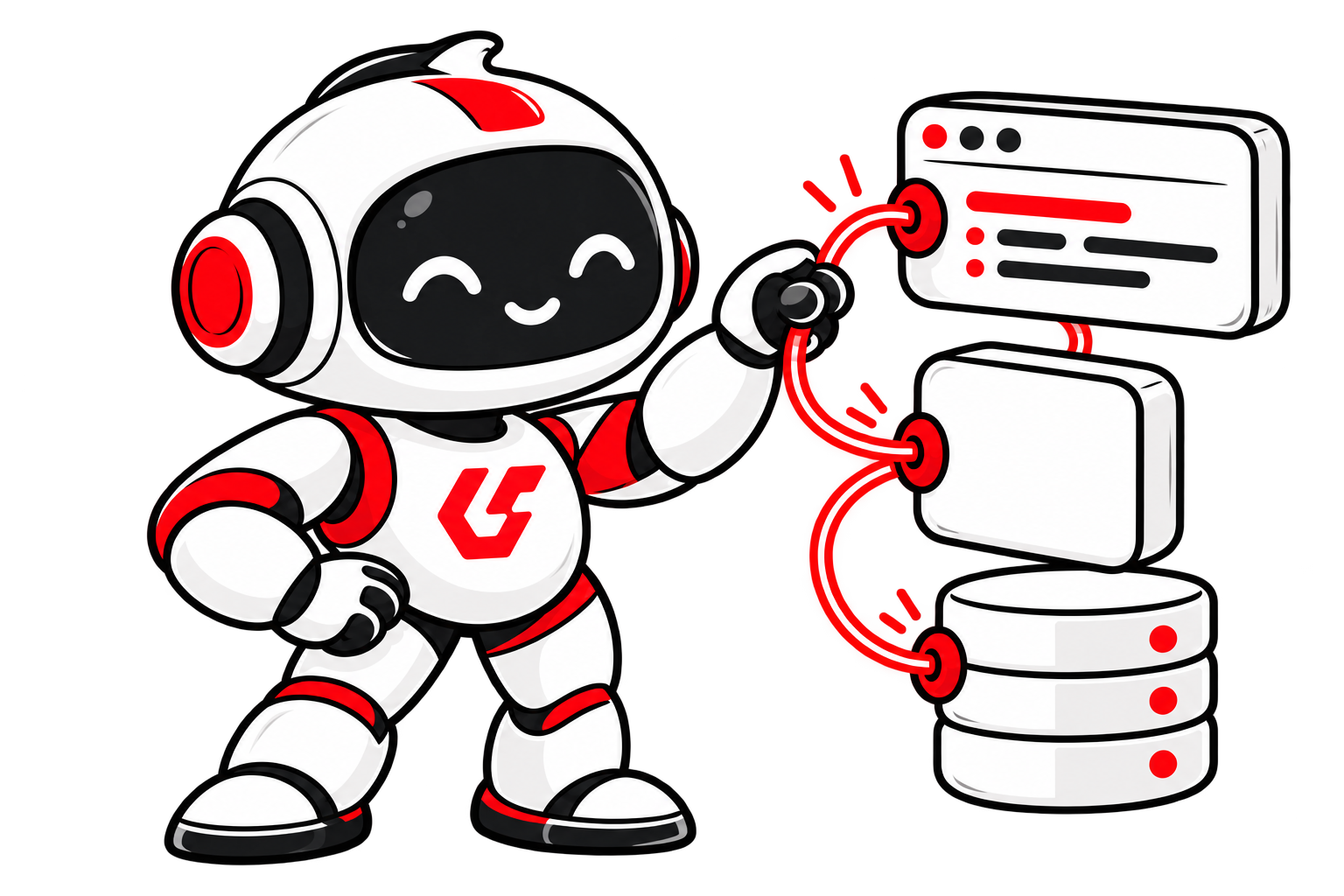 Code Sage Labs mascot connecting an application, API and database